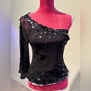 Black Sequin One Shoulder BCBG Top
